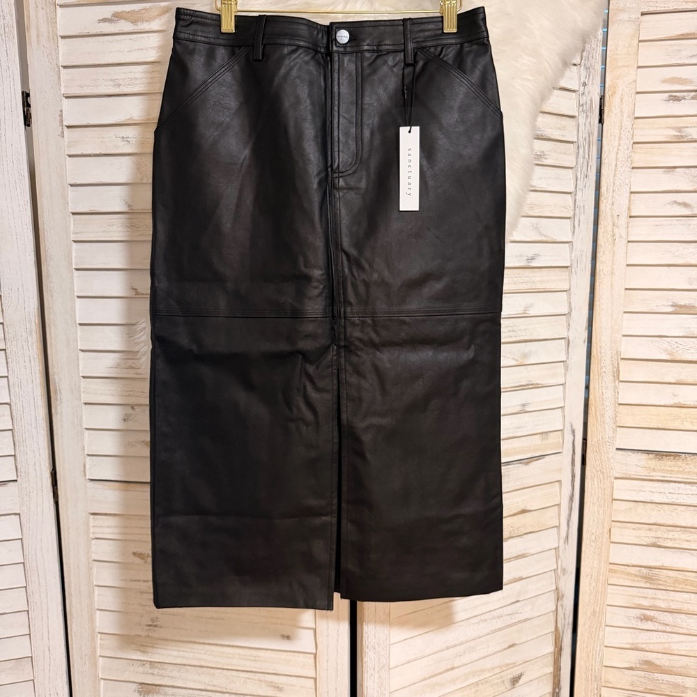 Sanctuary Faux Leather Midi Black Pencil Skirt - Picture 3 of 8